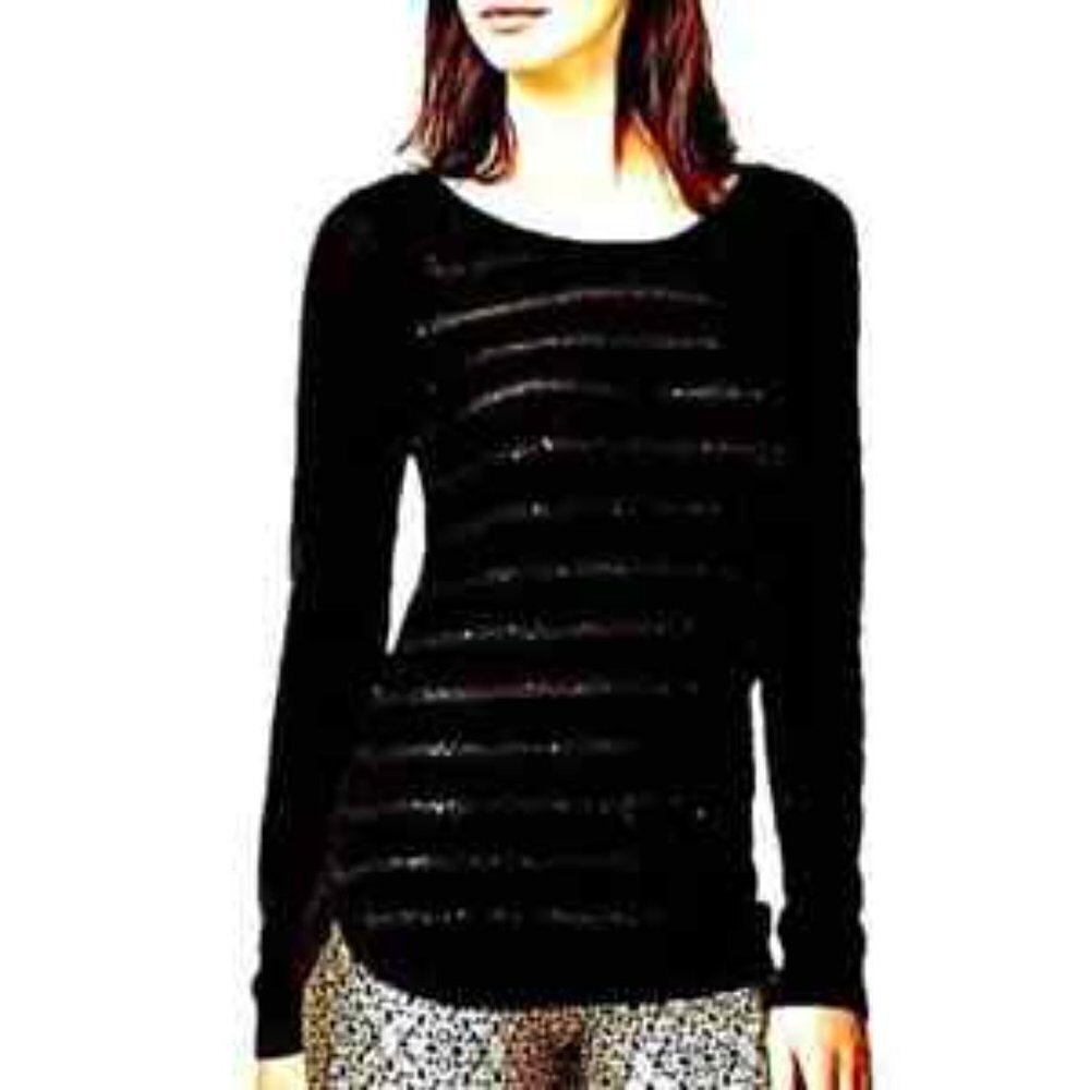 maison Jules Womens Sequined Knit Sweater, Black, NWT